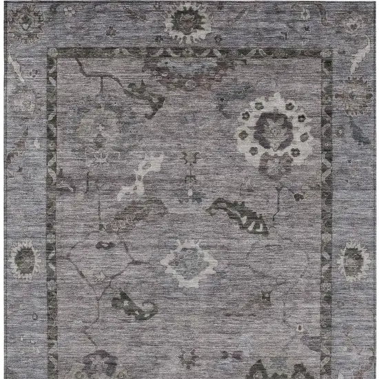 Pewter Gray And Silver Floral Medallion Washable Indoor Outdoor Area Rug Photo 5