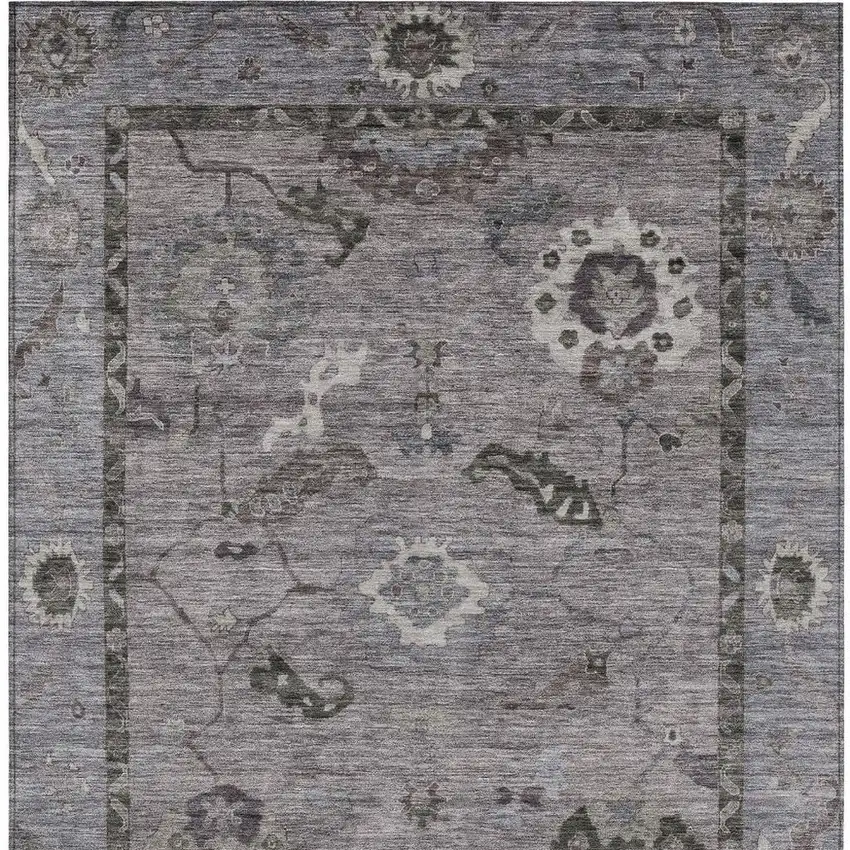 Pewter Gray And Silver Floral Medallion Washable Indoor Outdoor Area Rug Photo 5