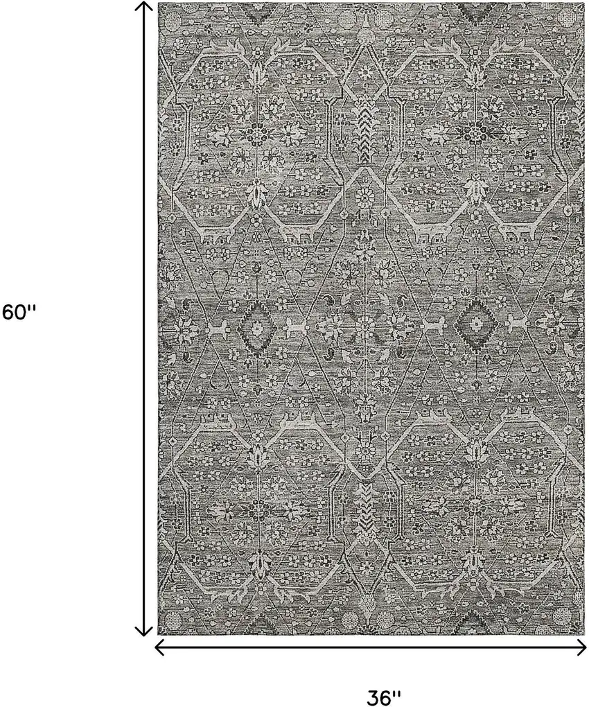 Pewter Gray And Silver Floral Washable Area Rug With UV Protection Photo 3