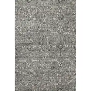 Photo of Pewter Gray And Silver Floral Washable Area Rug With UV Protection
