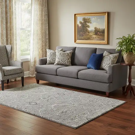 Pewter Gray And Silver Floral Washable Area Rug With UV Protection Photo 2