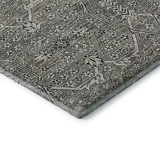 Pewter Gray And Silver Floral Washable Area Rug With UV Protection Photo 7