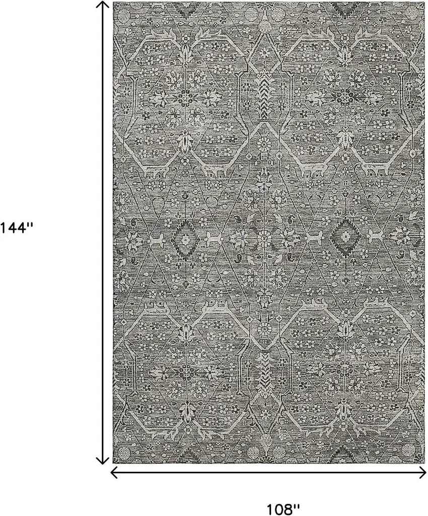 Pewter Gray And Silver Floral Washable Area Rug With UV Protection Photo 8