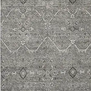 Photo of Pewter Gray And Silver Floral Washable Area Rug With UV Protection