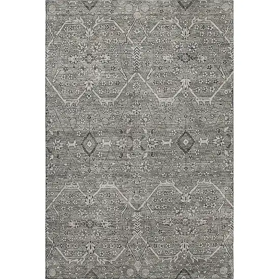 Pewter Gray And Silver Floral Washable Area Rug With UV Protection Photo 1
