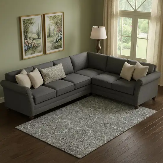 Pewter Gray And Silver Floral Washable Area Rug With UV Protection Photo 2