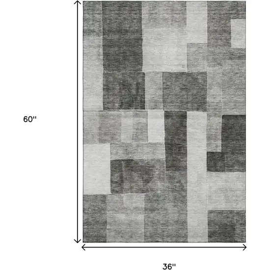 Pewter Gray And Silver Geometric Washable Area Rug With UV Protection Photo 3