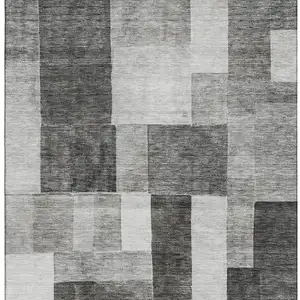 Photo of Pewter Gray And Silver Geometric Washable Area Rug With UV Protection