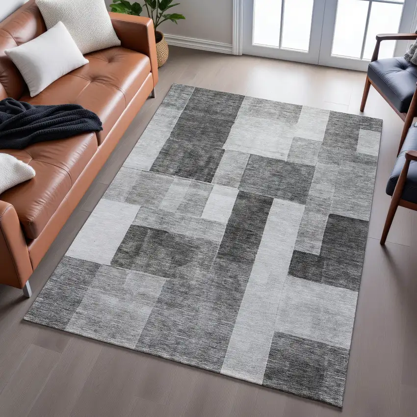 Pewter Gray And Silver Geometric Washable Area Rug With UV Protection Photo 5