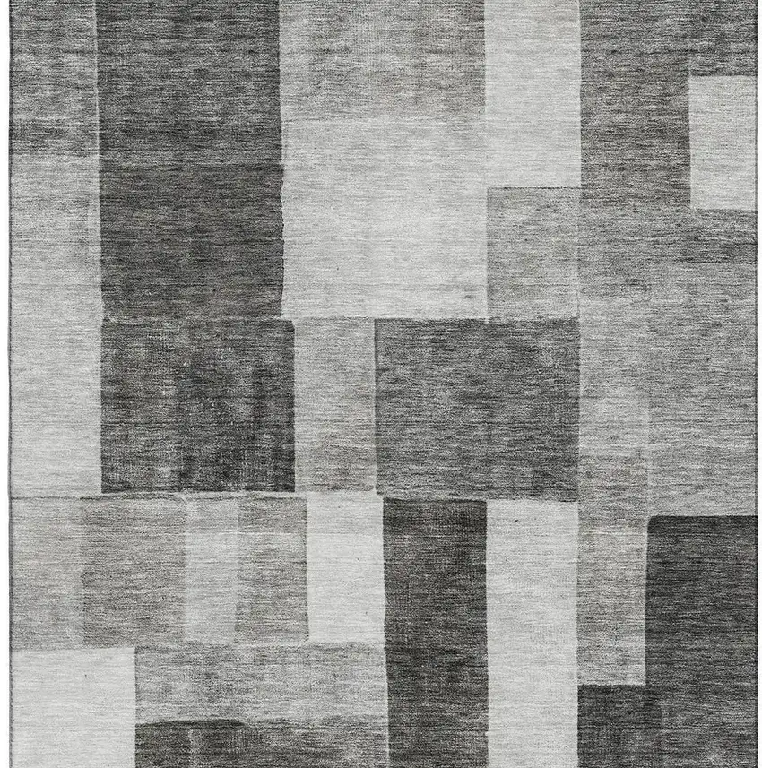 Pewter Gray And Silver Geometric Washable Area Rug With UV Protection Photo 3