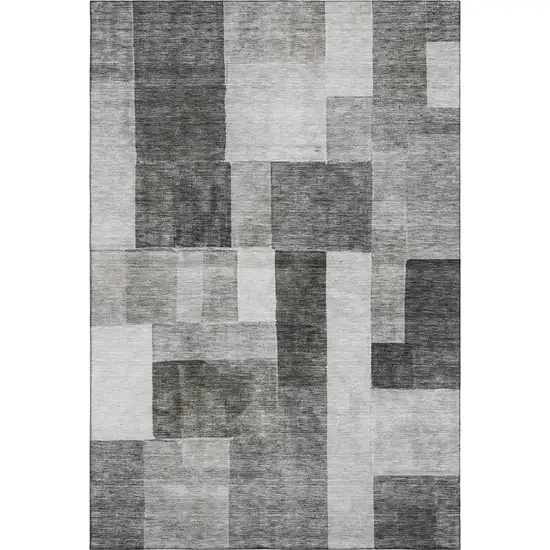 Pewter Gray And Silver Geometric Washable Area Rug With UV Protection Photo 1