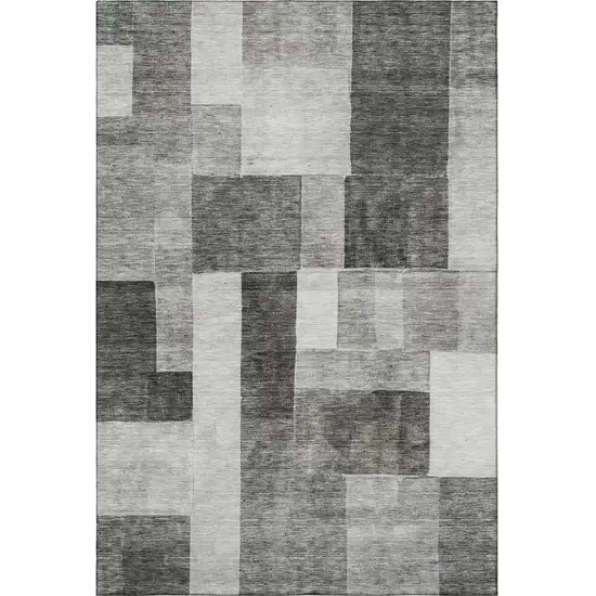 Pewter Gray And Silver Geometric Washable Area Rug With UV Protection Photo 3