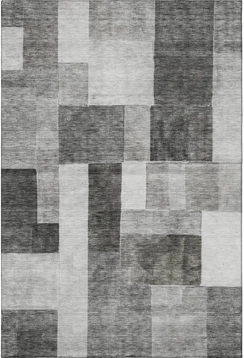 Pewter Gray And Silver Geometric Washable Area Rug With UV Protection Photo 3