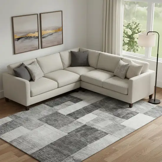 Pewter Gray And Silver Geometric Washable Area Rug With UV Protection Photo 2