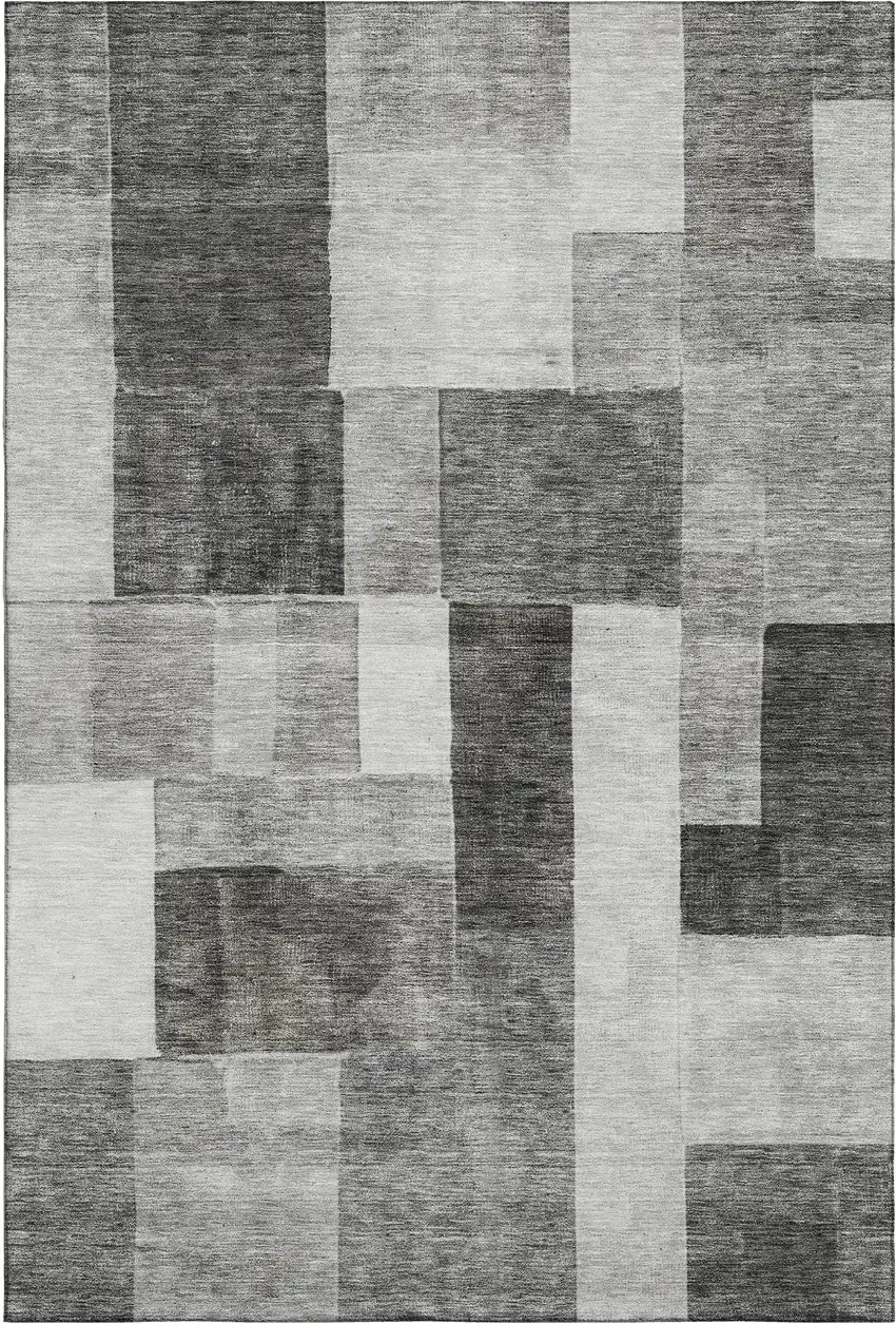 Pewter Gray And Silver Geometric Washable Area Rug With UV Protection Photo 1