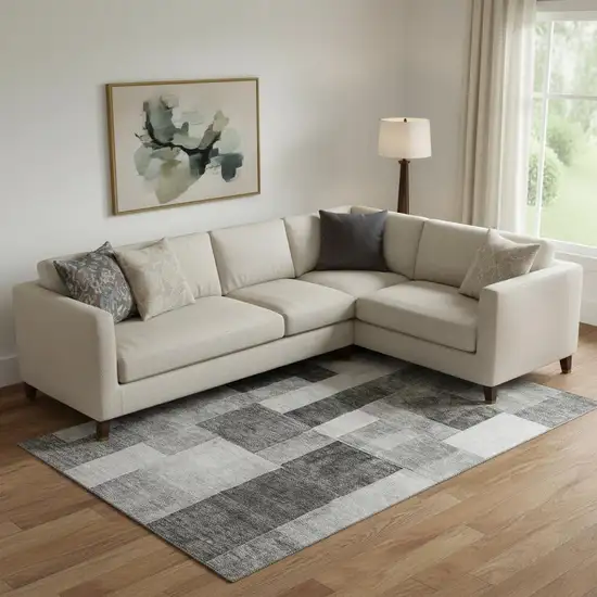 Pewter Gray And Silver Geometric Washable Area Rug With UV Protection Photo 2