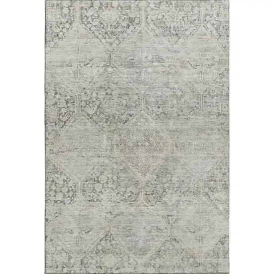 Pewter Gray And Silver Geometric Washable Area Rug With UV Protection Photo 1