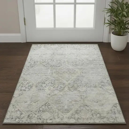 Pewter Gray And Silver Geometric Washable Area Rug With UV Protection Photo 2
