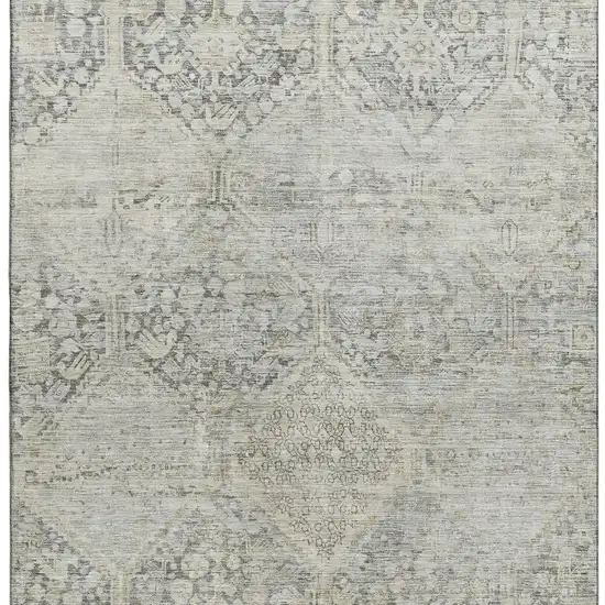 Pewter Gray And Silver Geometric Washable Area Rug With UV Protection Photo 3