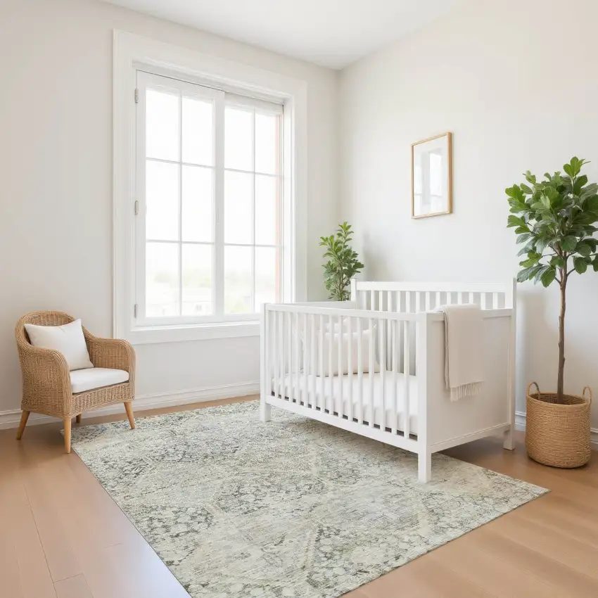 Pewter Gray And Silver Geometric Washable Area Rug With UV Protection Photo 5