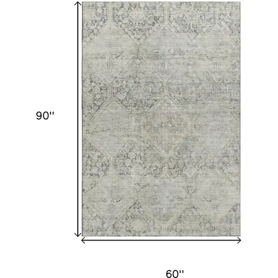 Pewter Gray And Silver Geometric Washable Area Rug With UV Protection Photo 9