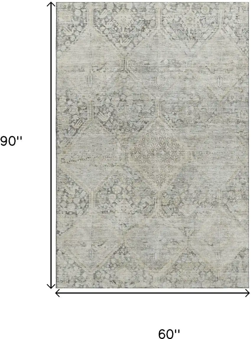 Pewter Gray And Silver Geometric Washable Area Rug With UV Protection Photo 9