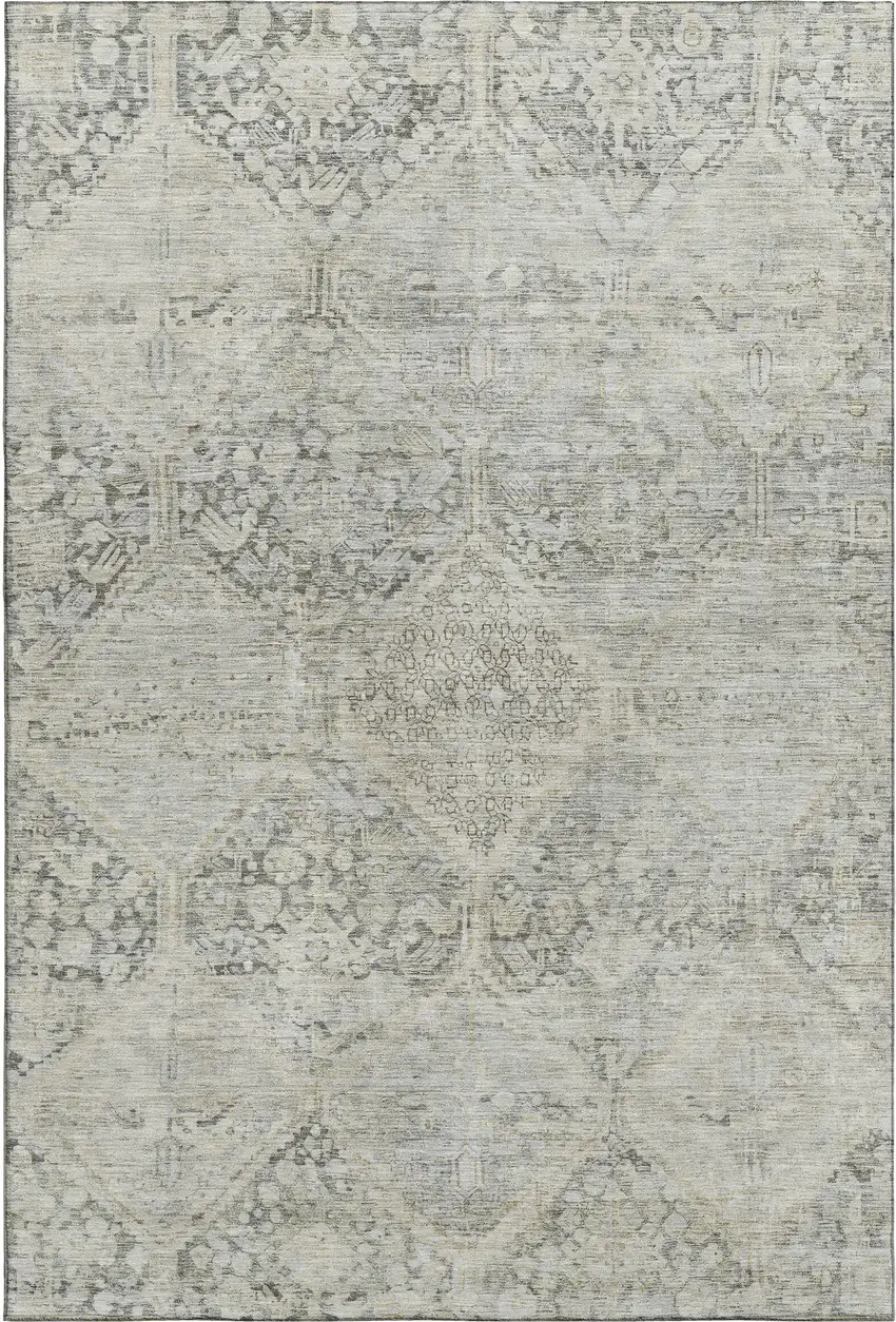 Pewter Gray And Silver Geometric Washable Area Rug With UV Protection Photo 1