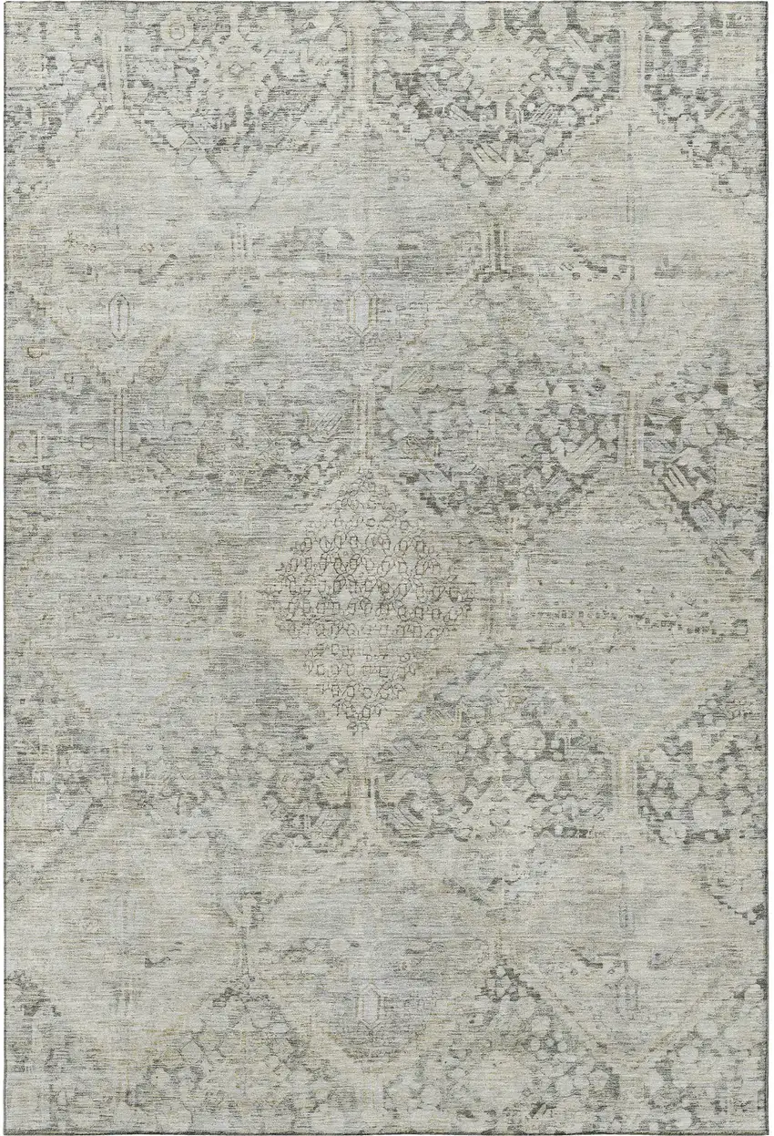Pewter Gray And Silver Geometric Washable Area Rug With UV Protection Photo 3