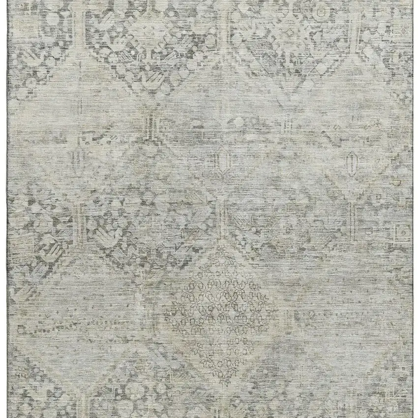 Pewter Gray And Silver Geometric Washable Area Rug With UV Protection Photo 2