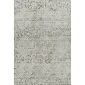 Photo of Pewter Gray And Silver Geometric Washable Area Rug With UV Protection