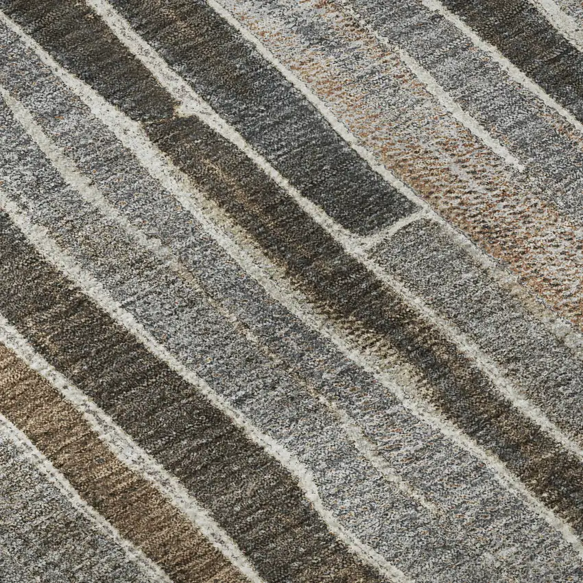 Pewter Gray And Silver Striped Washable Area Rug With UV Protection Photo 9