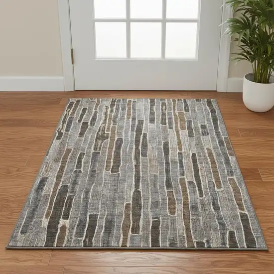 Pewter Gray And Silver Striped Washable Area Rug With UV Protection Photo 2