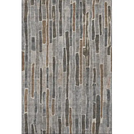 Pewter Gray And Silver Striped Washable Area Rug With UV Protection Photo 3
