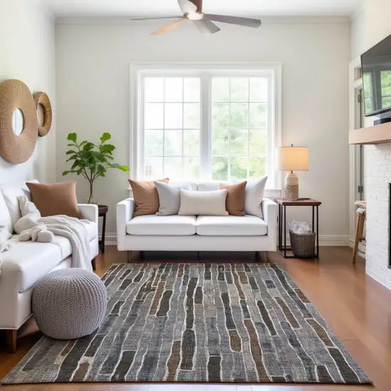 Pewter Gray And Silver Striped Washable Area Rug With UV Protection Photo 6