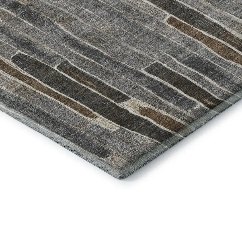Pewter Gray And Silver Striped Washable Area Rug With UV Protection Photo 7