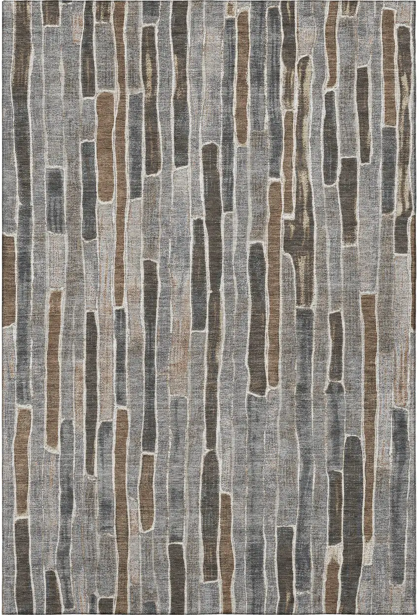 Pewter Gray And Silver Striped Washable Area Rug With UV Protection Photo 3