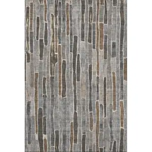 Photo of Pewter Gray And Silver Striped Washable Area Rug With UV Protection