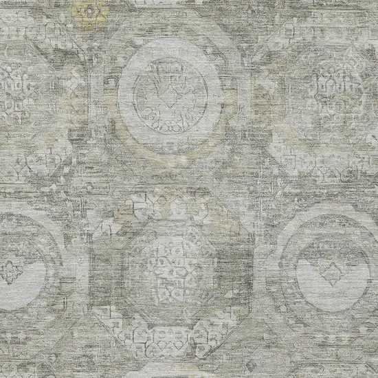 Pewter Gray And Wheat Mosaic Washable Area Rug With UV Protection Photo 2