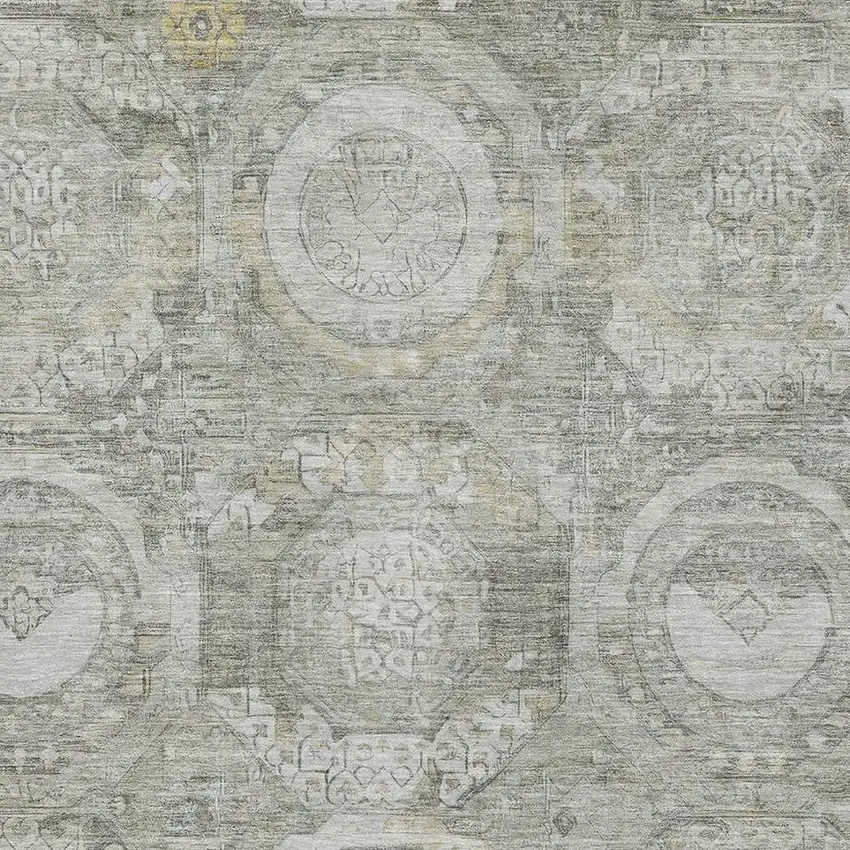 Pewter Gray And Wheat Mosaic Washable Area Rug With UV Protection Photo 2