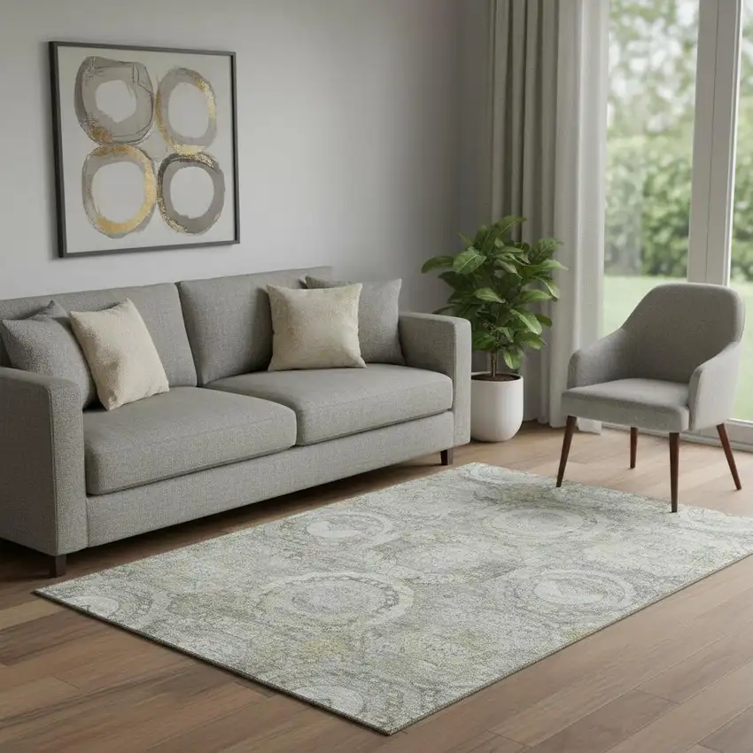 Pewter Gray And Wheat Mosaic Washable Area Rug With UV Protection Photo 2