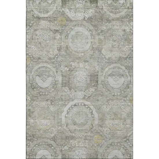 Pewter Gray And Wheat Mosaic Washable Area Rug With UV Protection Photo 1