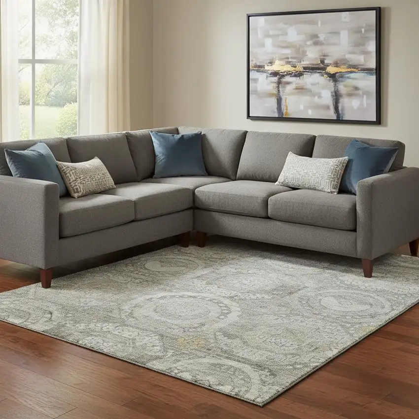 Pewter Gray And Wheat Mosaic Washable Area Rug With UV Protection Photo 2