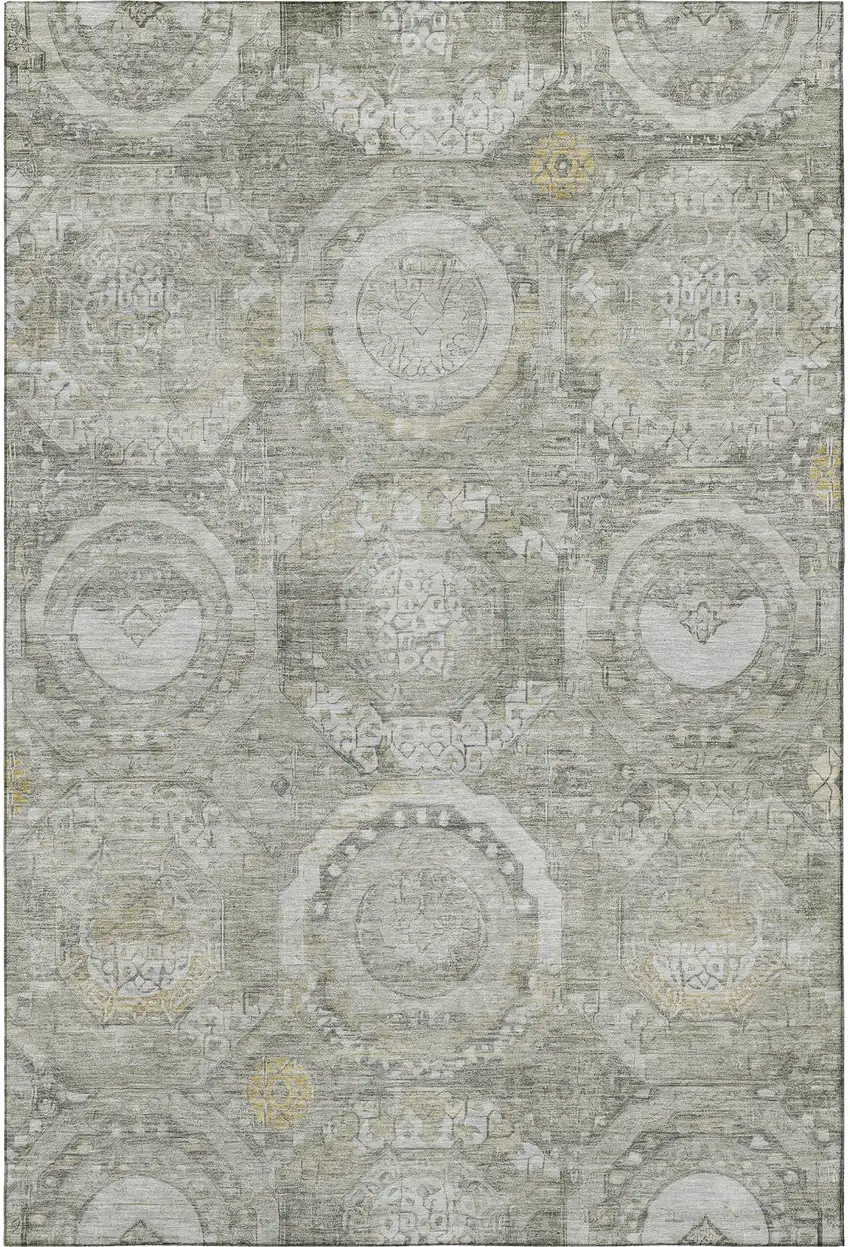 Pewter Gray And Wheat Mosaic Washable Area Rug With UV Protection Photo 3