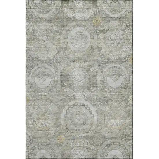 Pewter Gray And Wheat Mosaic Washable Area Rug With UV Protection Photo 3
