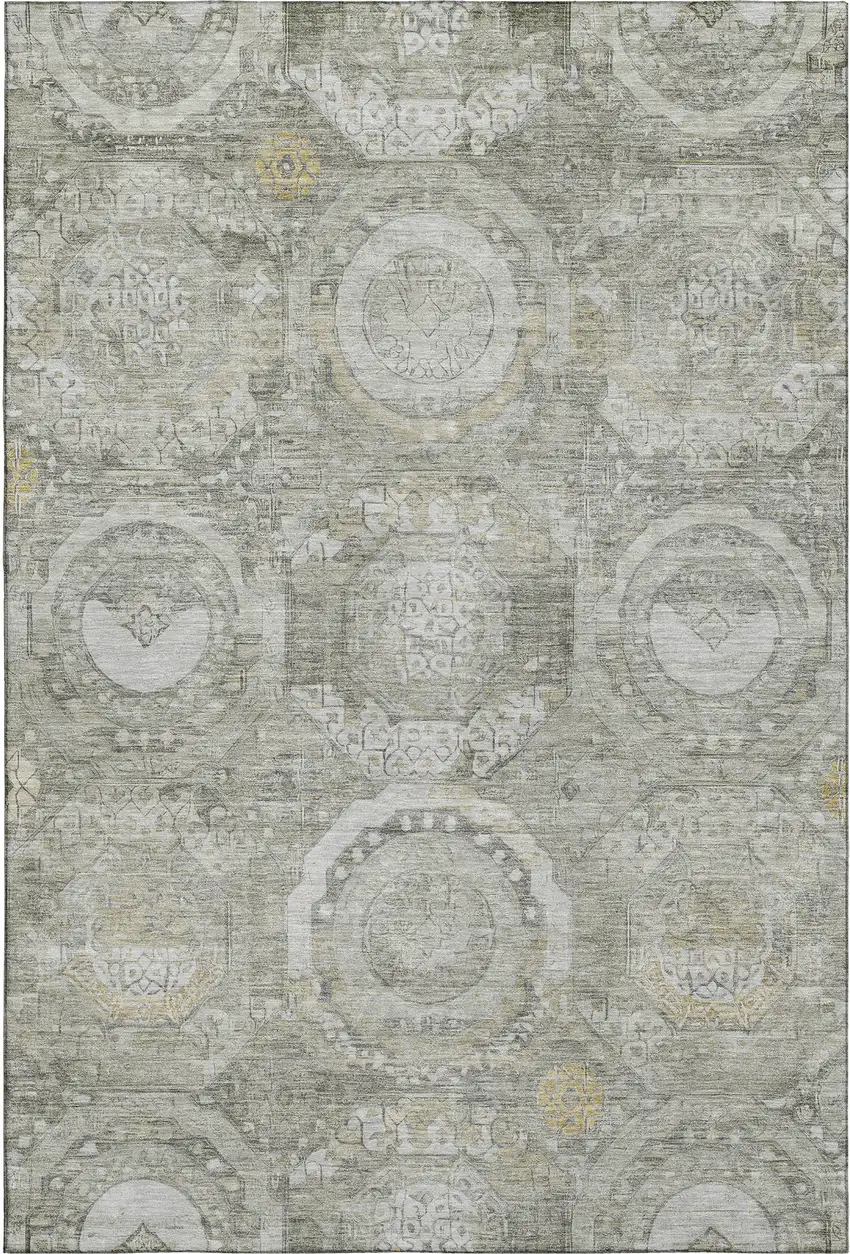Pewter Gray And Wheat Mosaic Washable Area Rug With UV Protection Photo 1