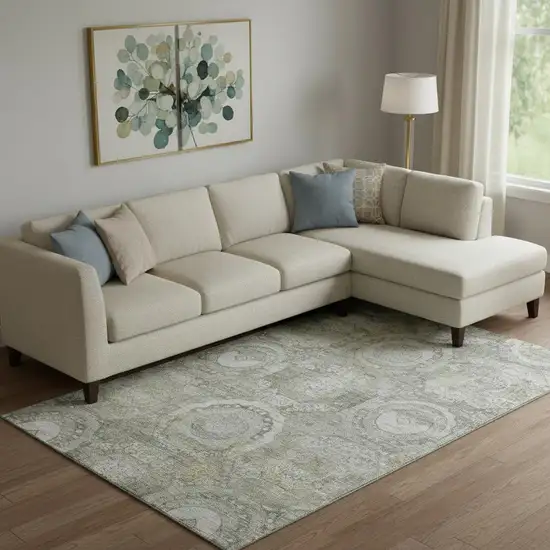 Pewter Gray And Wheat Mosaic Washable Area Rug With UV Protection Photo 2