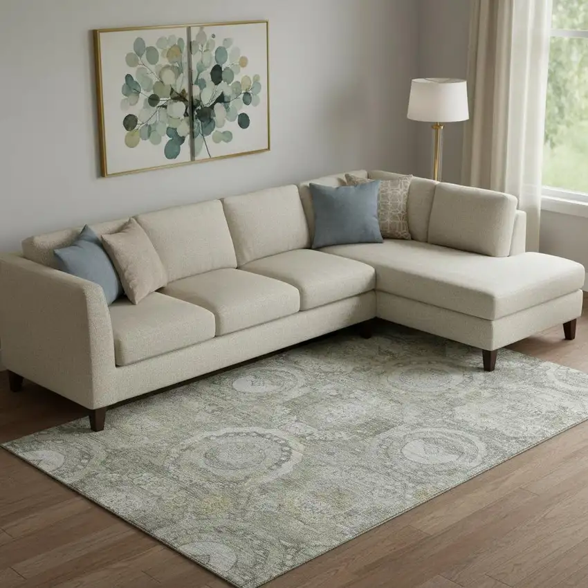 Pewter Gray And Wheat Mosaic Washable Area Rug With UV Protection Photo 2