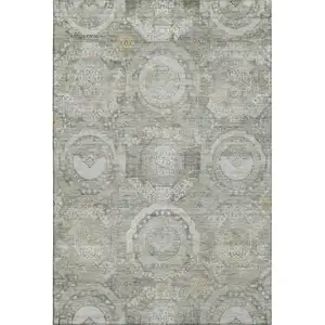 Photo of Pewter Gray And Wheat Mosaic Washable Area Rug With UV Protection
