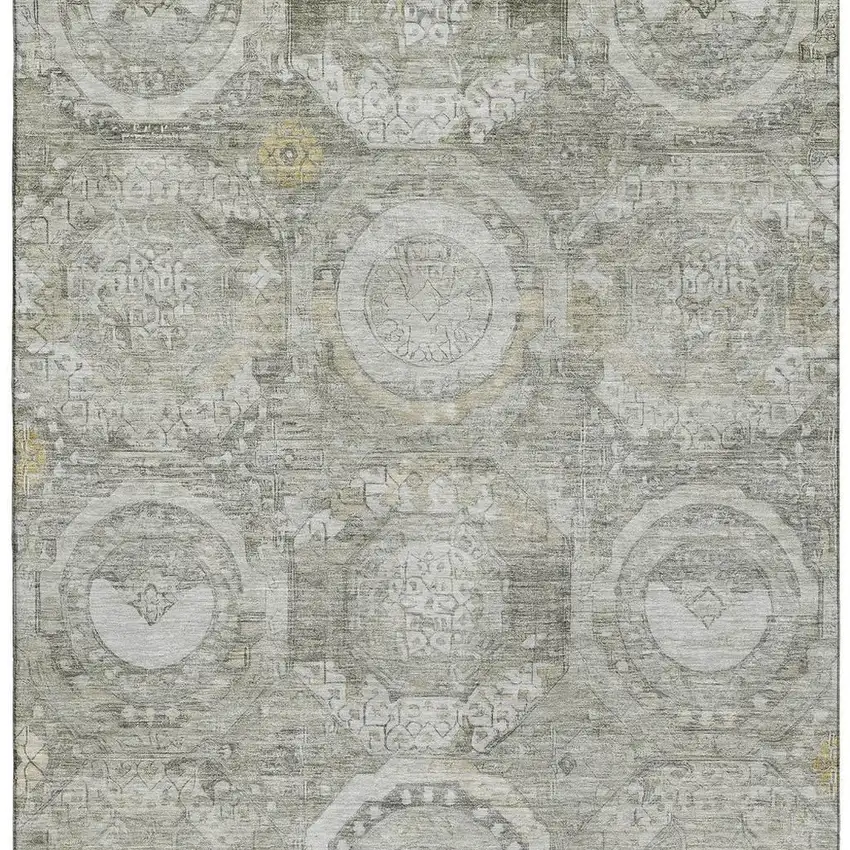 Pewter Gray And Wheat Mosaic Washable Area Rug With UV Protection Photo 3