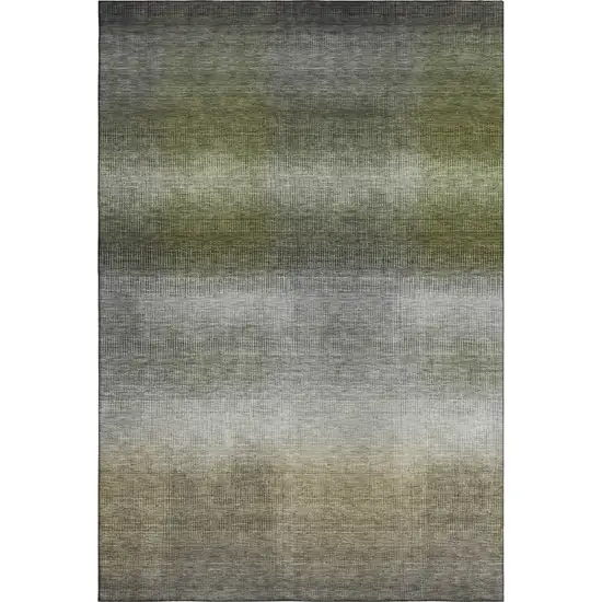Pewter Green And Silver Striped Washable Area Rug With UV Protection Photo 1